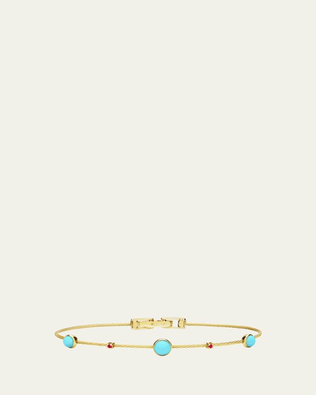 18K Yellow Gold Unity Bracelet with Rubies and Turquoise, 1.2mm